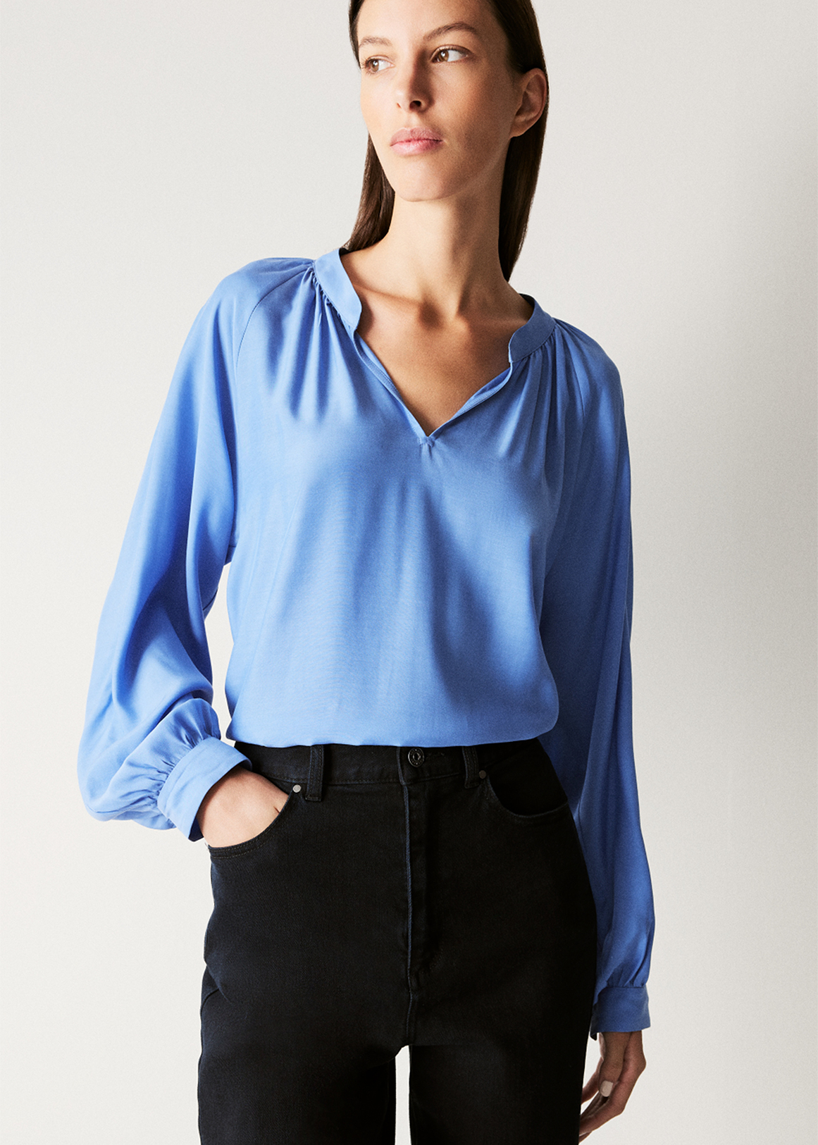 Cupro Blend Blouson Sleeve Blouse | Woolworths.co.za