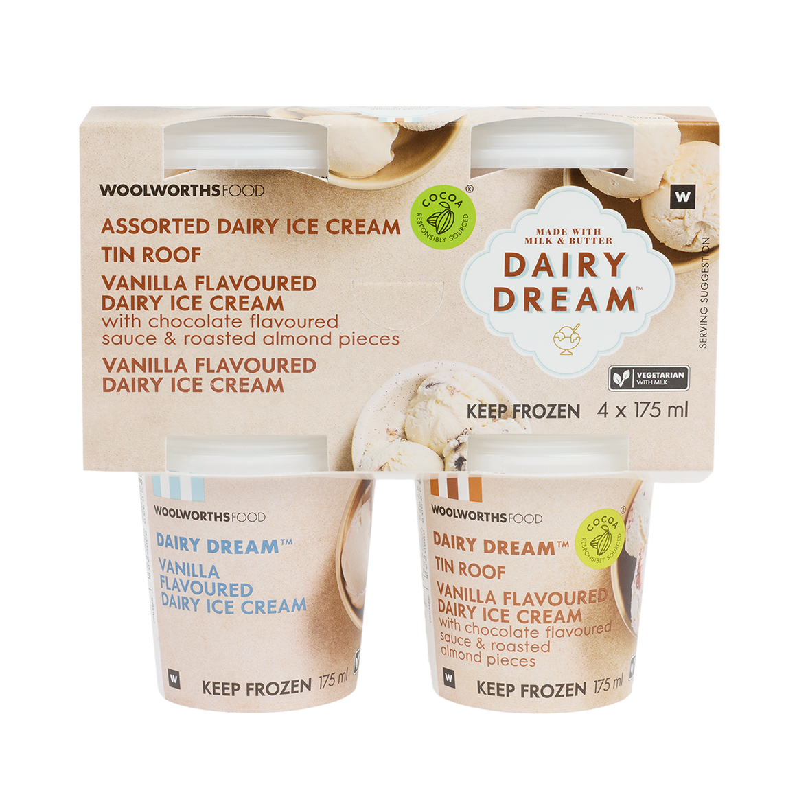 Dairy Dream™ Tin Roof & Vanilla Flavoured Dairy Ice Cream 4 x 175 ml