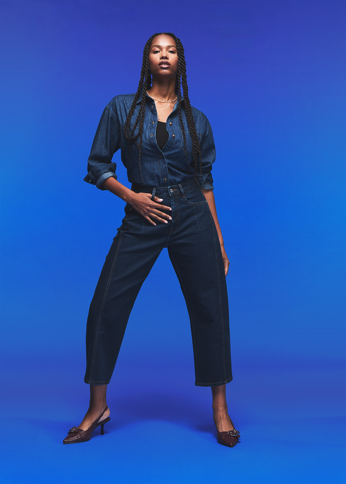 Darted High Rise Cropped Barrel Leg Jeans