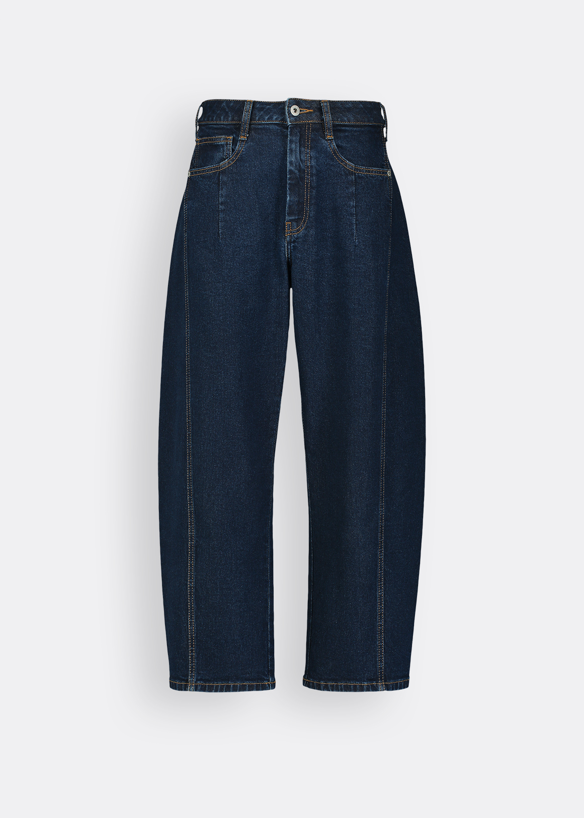 Darted High Rise Cropped Barrel Leg Jeans