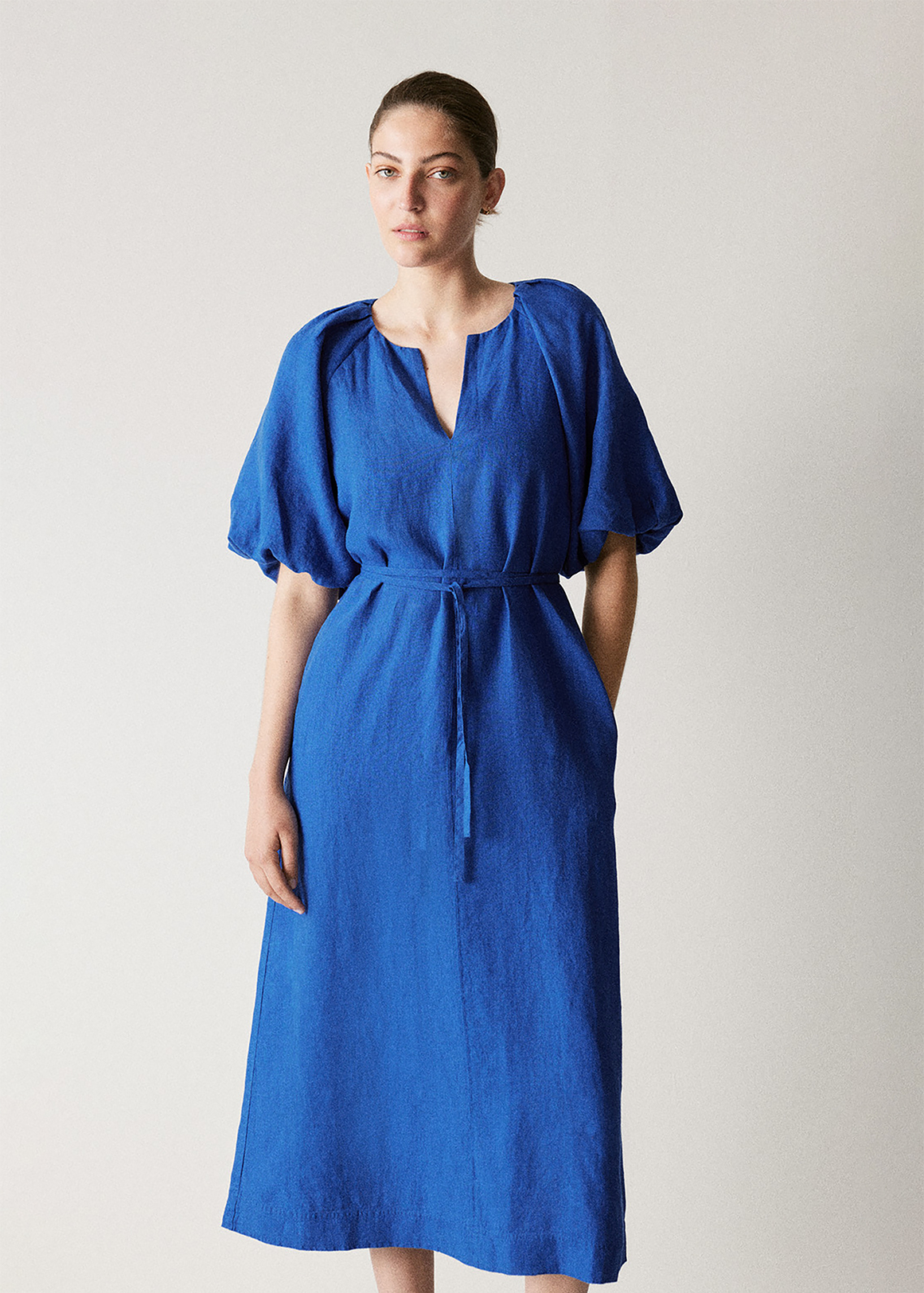 Delave Linen Blouson Sleeve Dress | Woolworths.co.za