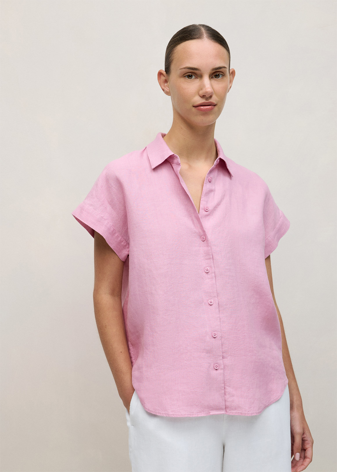 Delave Linen Cap Sleeve Shirt