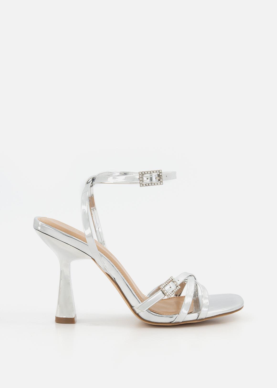 Diamante Buckle Crossover Patent Sandals - Main Image