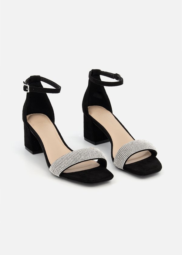 Diamante Flare Block Heel Anke Strap Sandals - Main Image