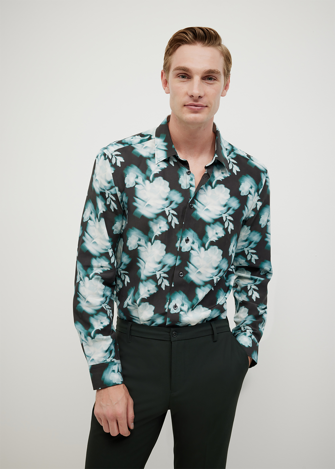 Distorted Floral Printed Long Sleeve Shirt