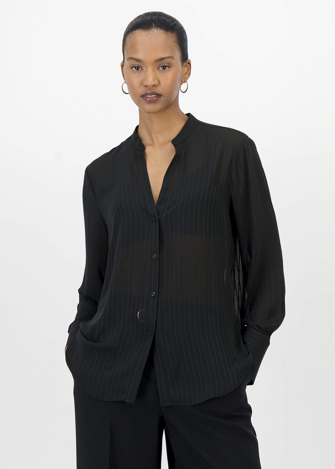 Dobby Stripe Split Mandarin Shirt
