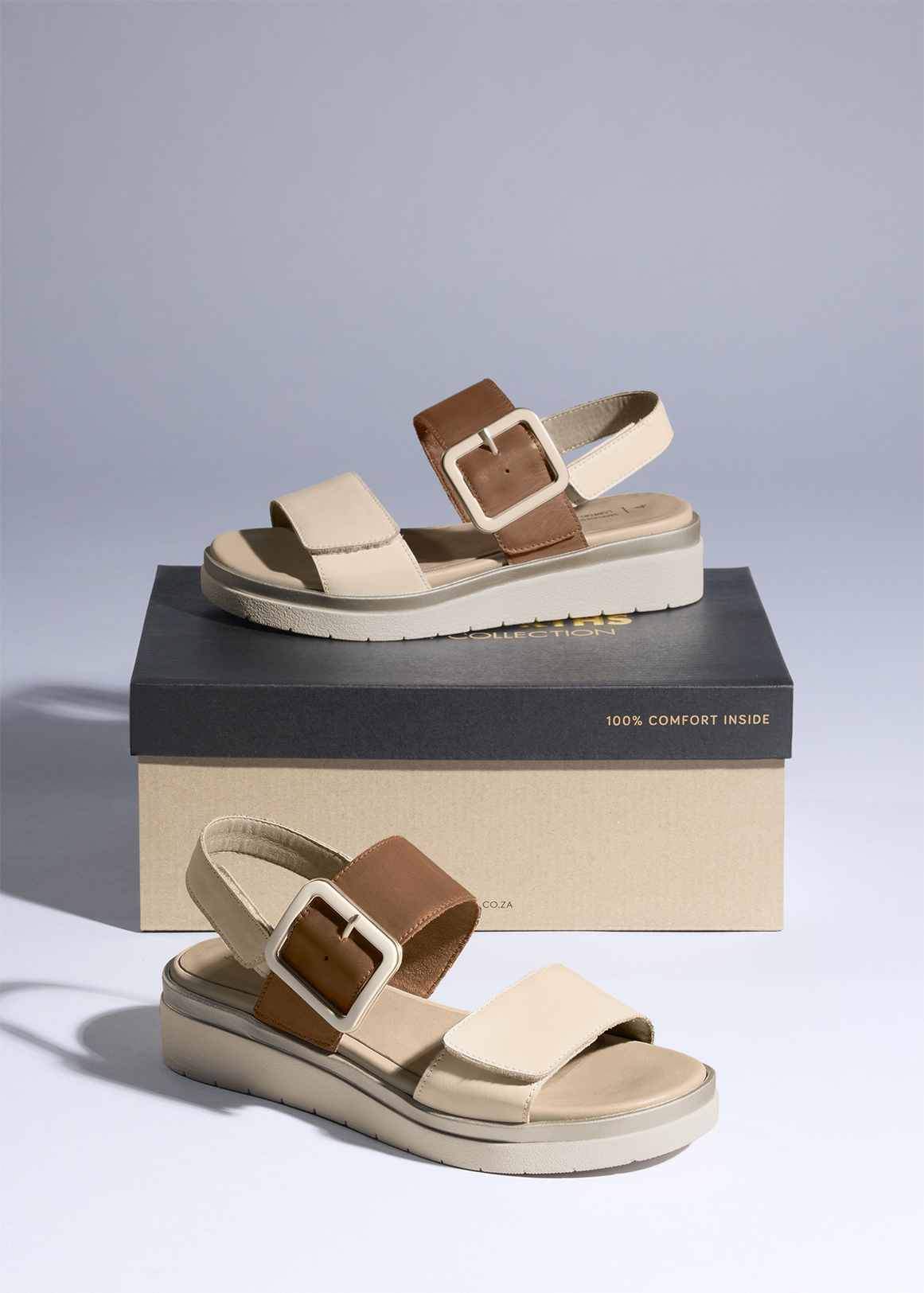 Double Band Leather Slingback Sandals