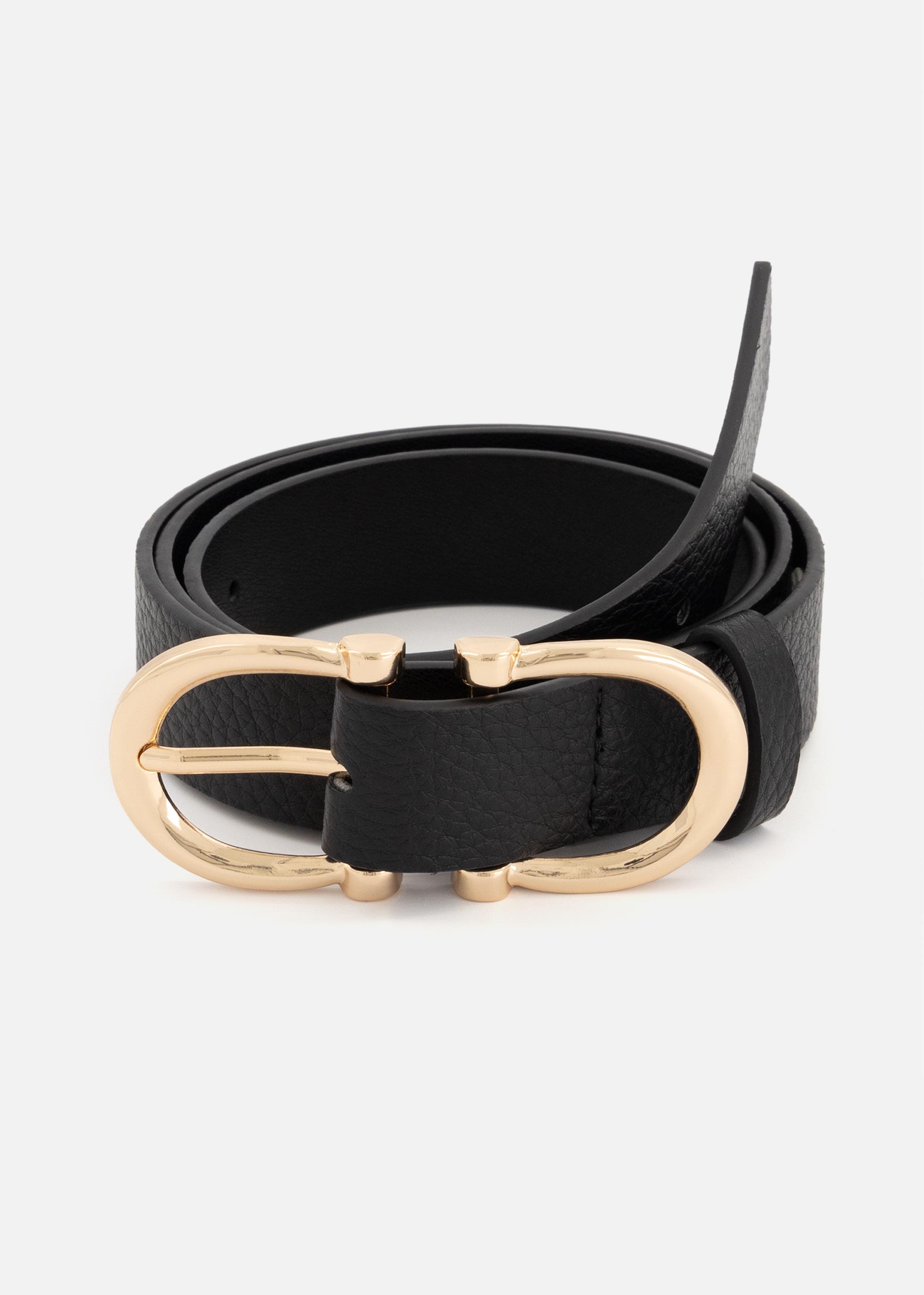 Double Prong Brass Garrison Buckle Leather Belt - Hand-Dyed Black