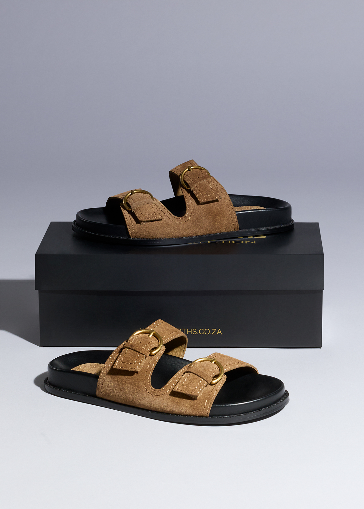 Double Buckle Leather Mules