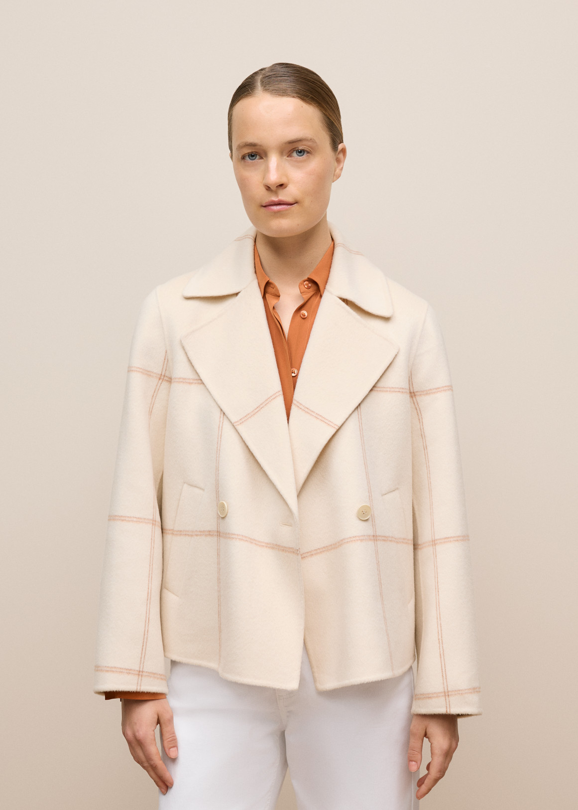Double Faced Wool Check Peacoat