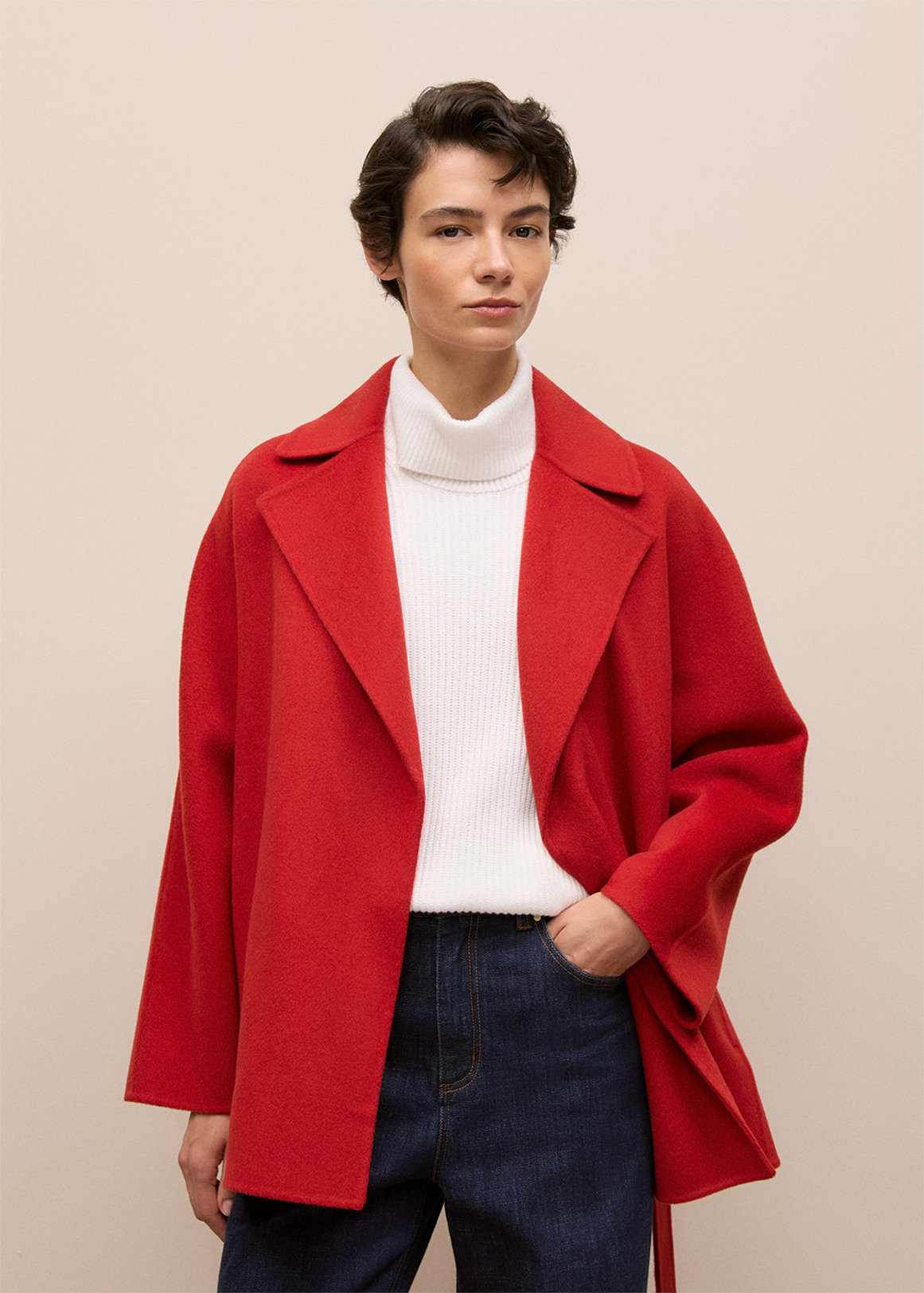 Double Faced Wool Short Wrap Coat