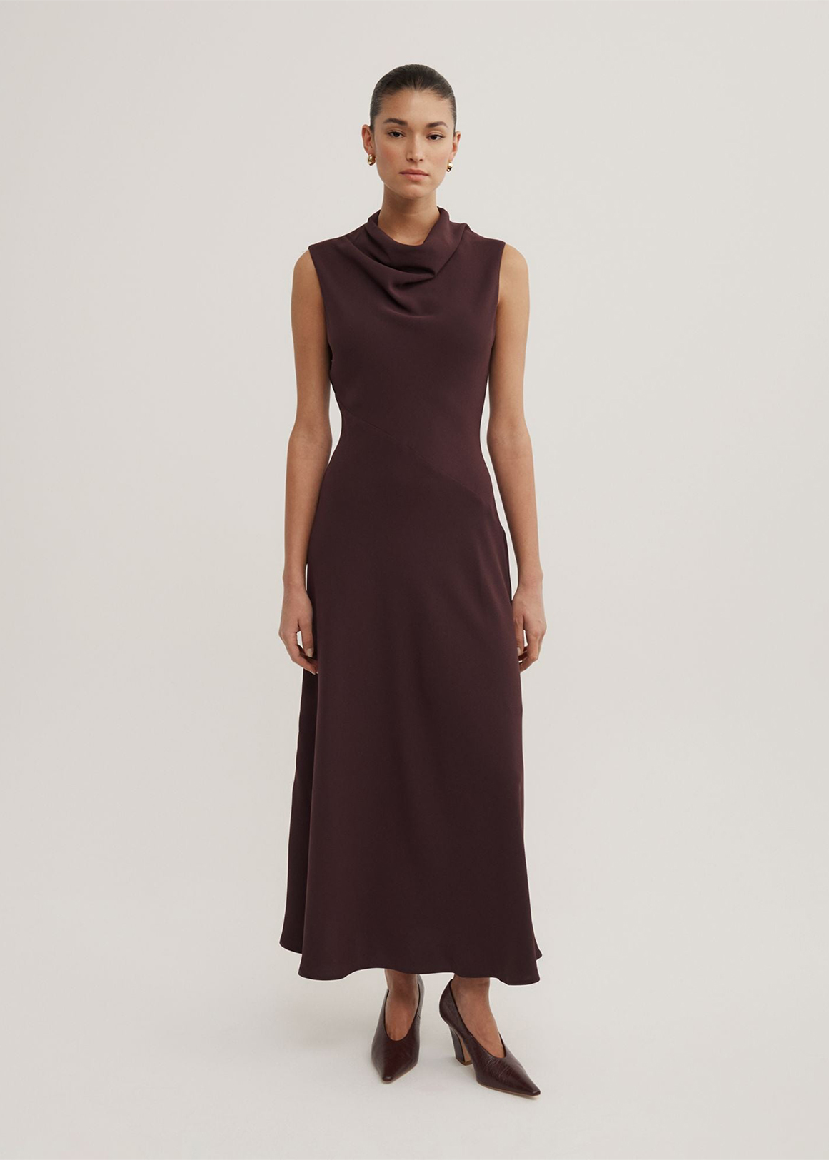 Drape Neck Midi Dress