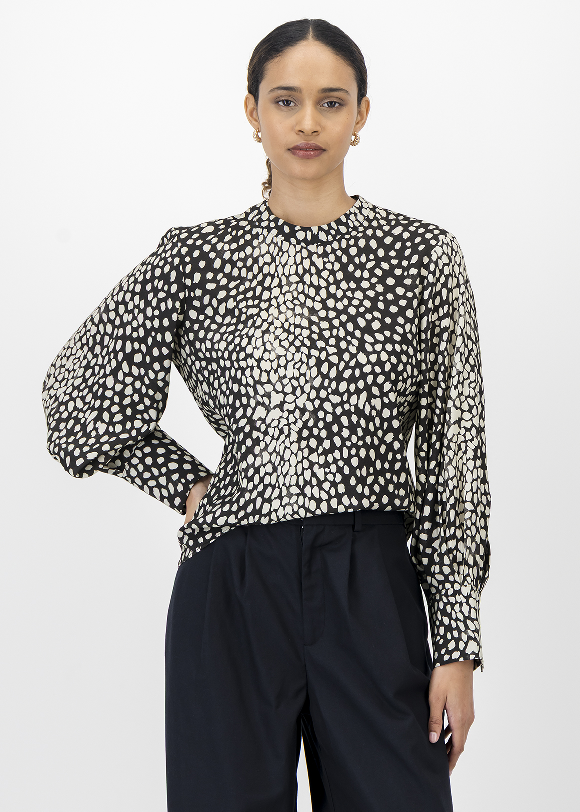 Draped Bishop Sleeve Blouse