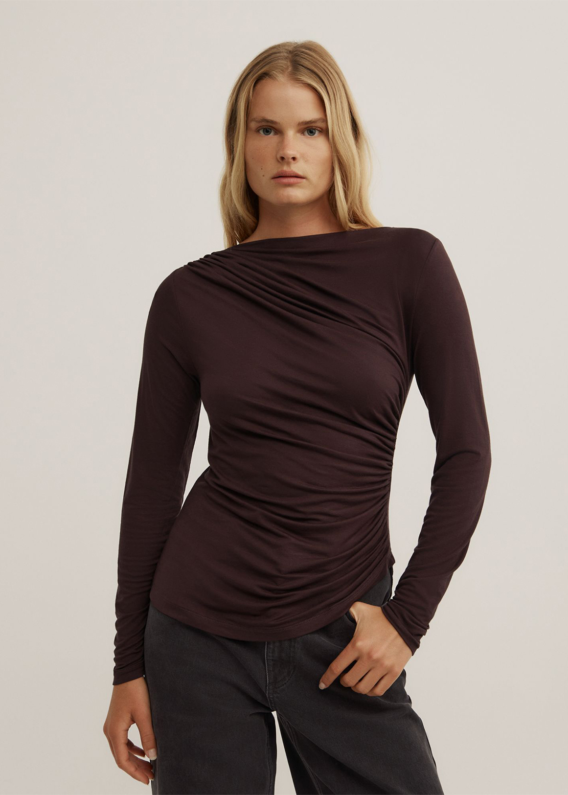 Draped Jersey Long Sleeve Top