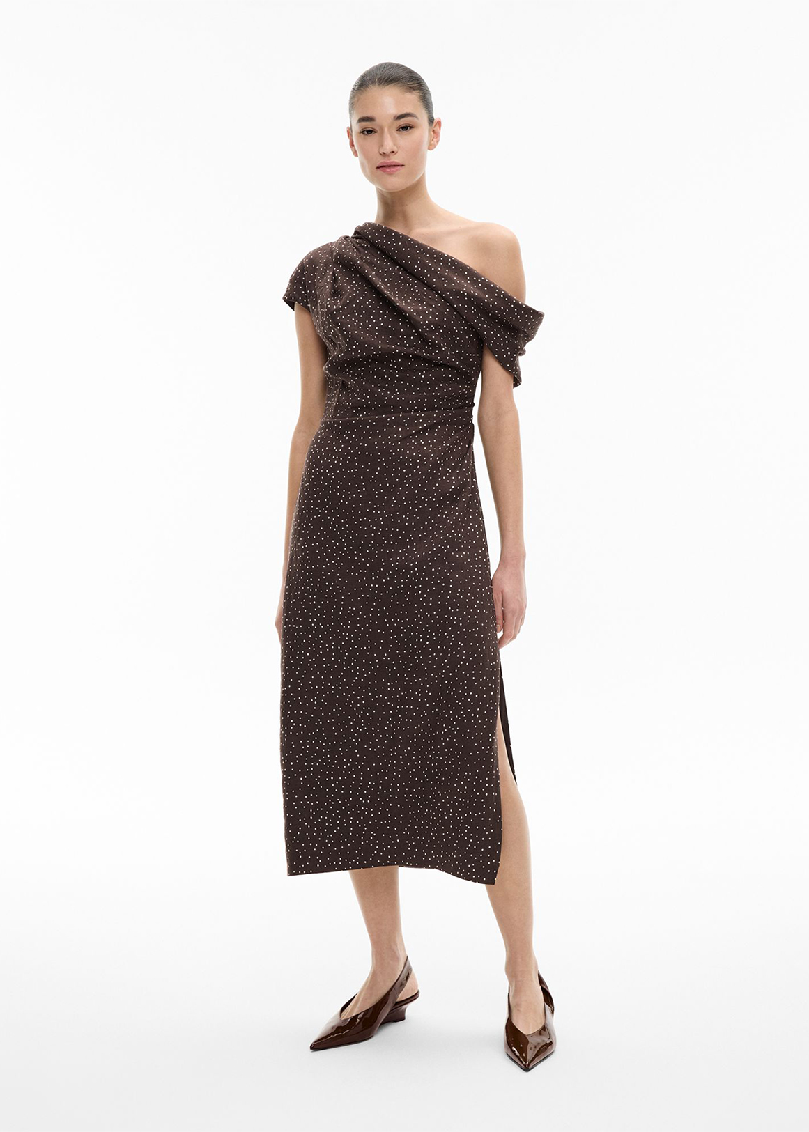 Draped Shoulder Midi Dress