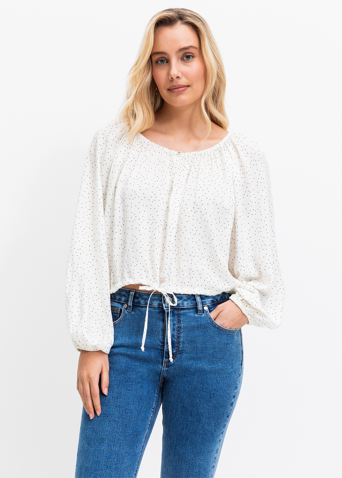 Drawstring Balloon Sleeve Peasant Blouse | Woolworths.co.za