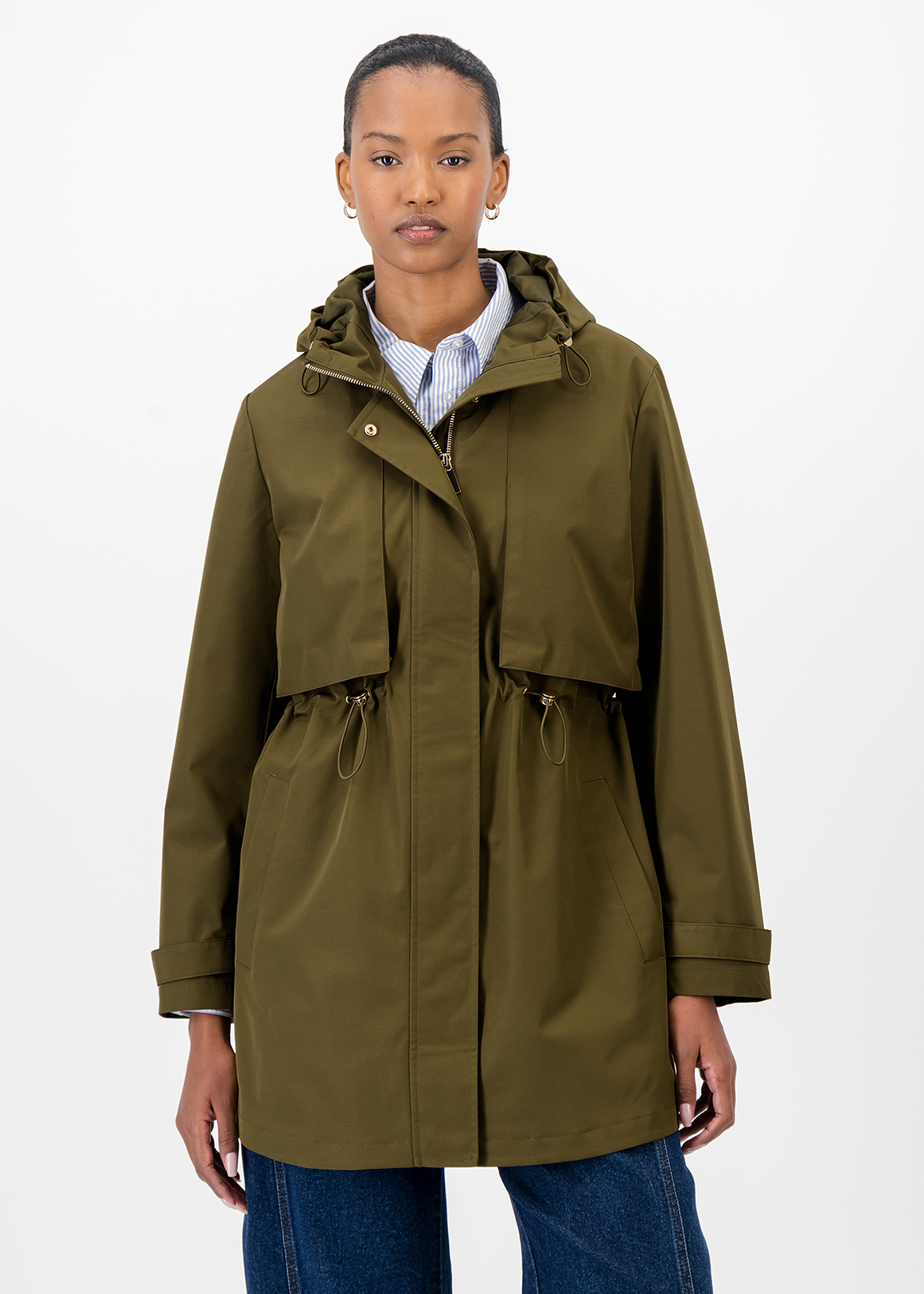 Drawstring Funnel Neck Hooded Parka Jacket