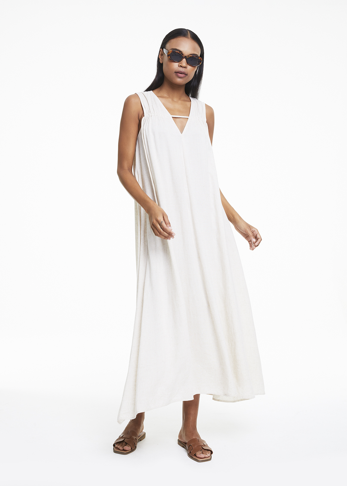 Drawstring V-neck Linen Blend Maxi Dress | Woolworths.co.za