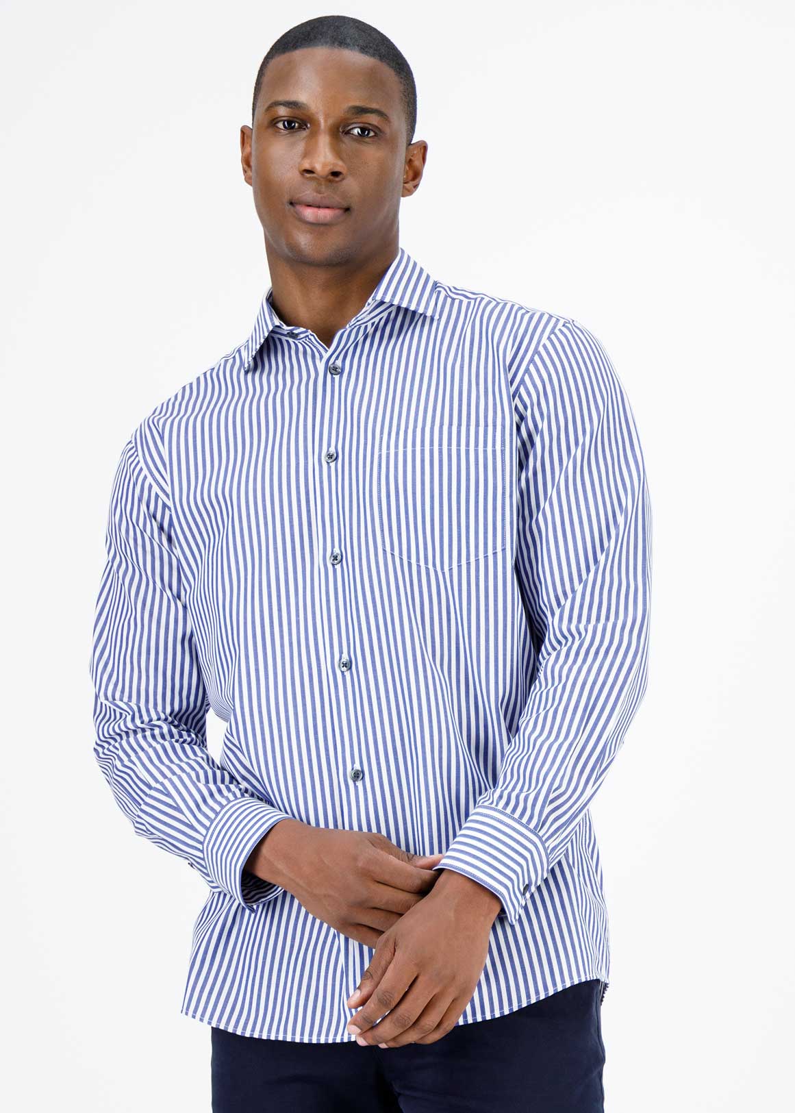 Easy Care Regular Fit Navy Stripe Shirt | Woolworths.co.za