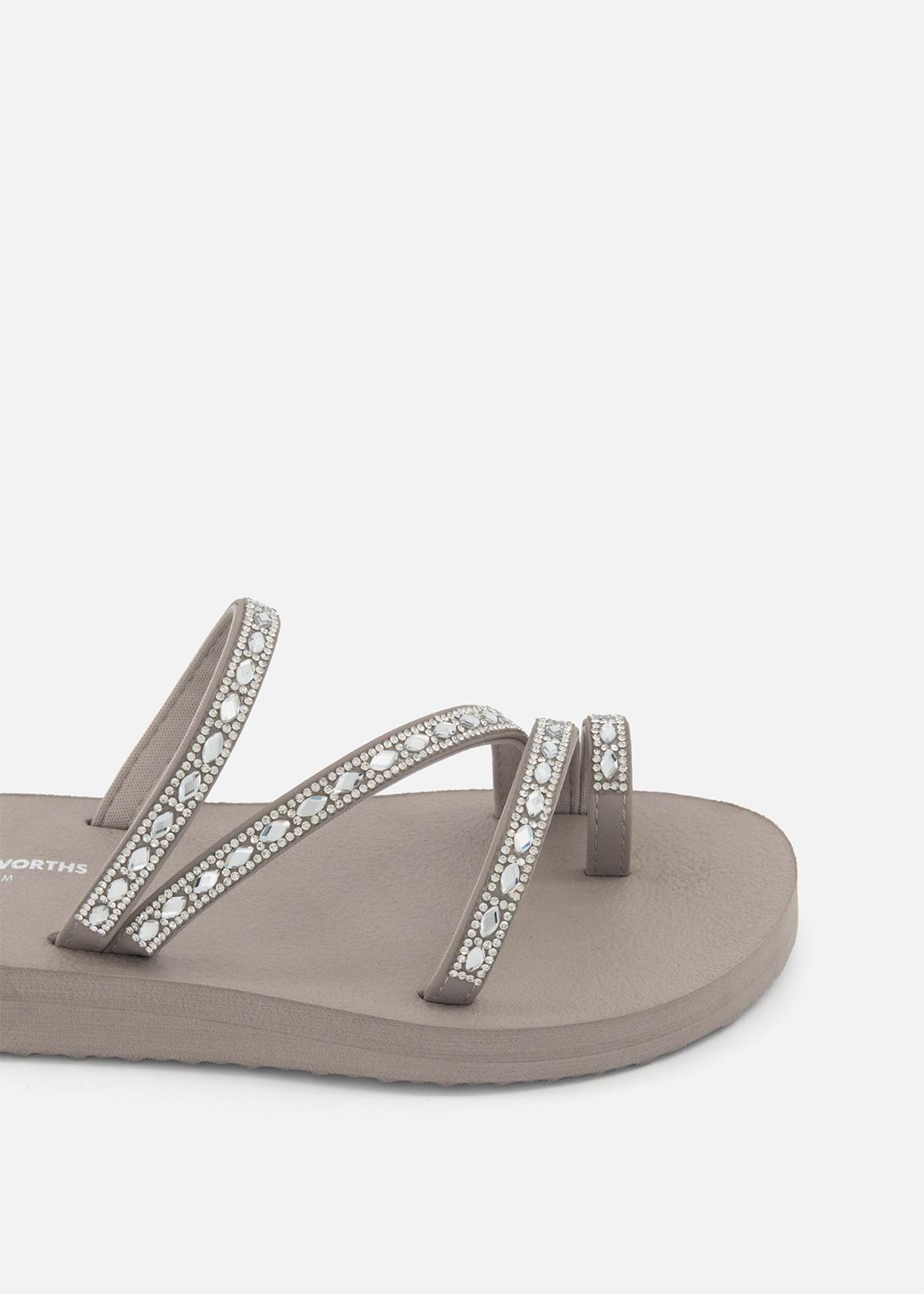 Embellished Strappy Toe Loop Flip Flops