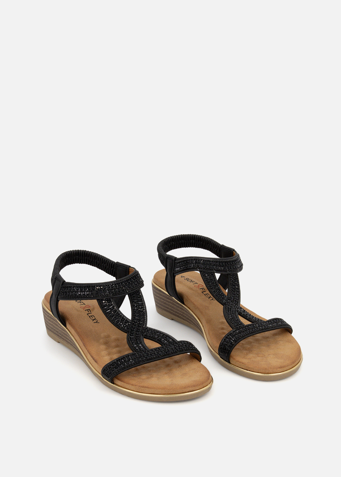 Embellished Stretch Wedge Sandals