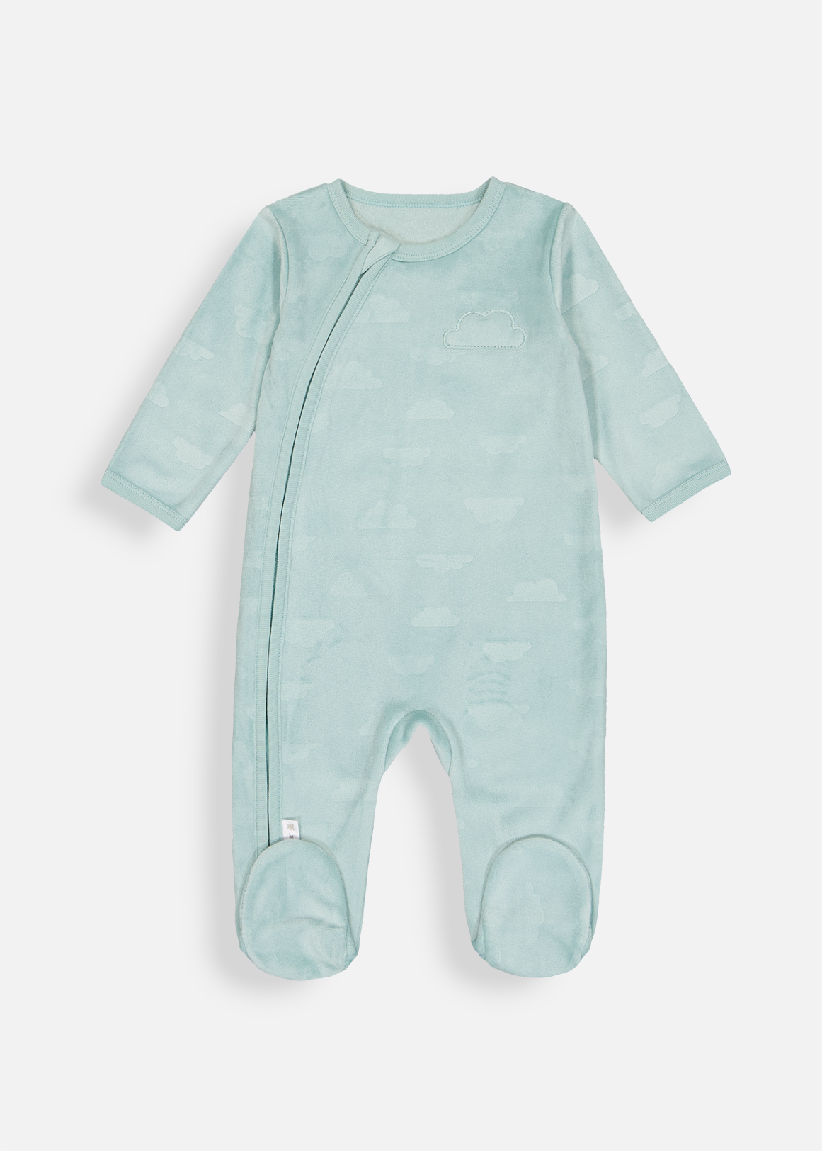 Embossed Clouds Zip-up Stretch Fleece Sleepsuit
