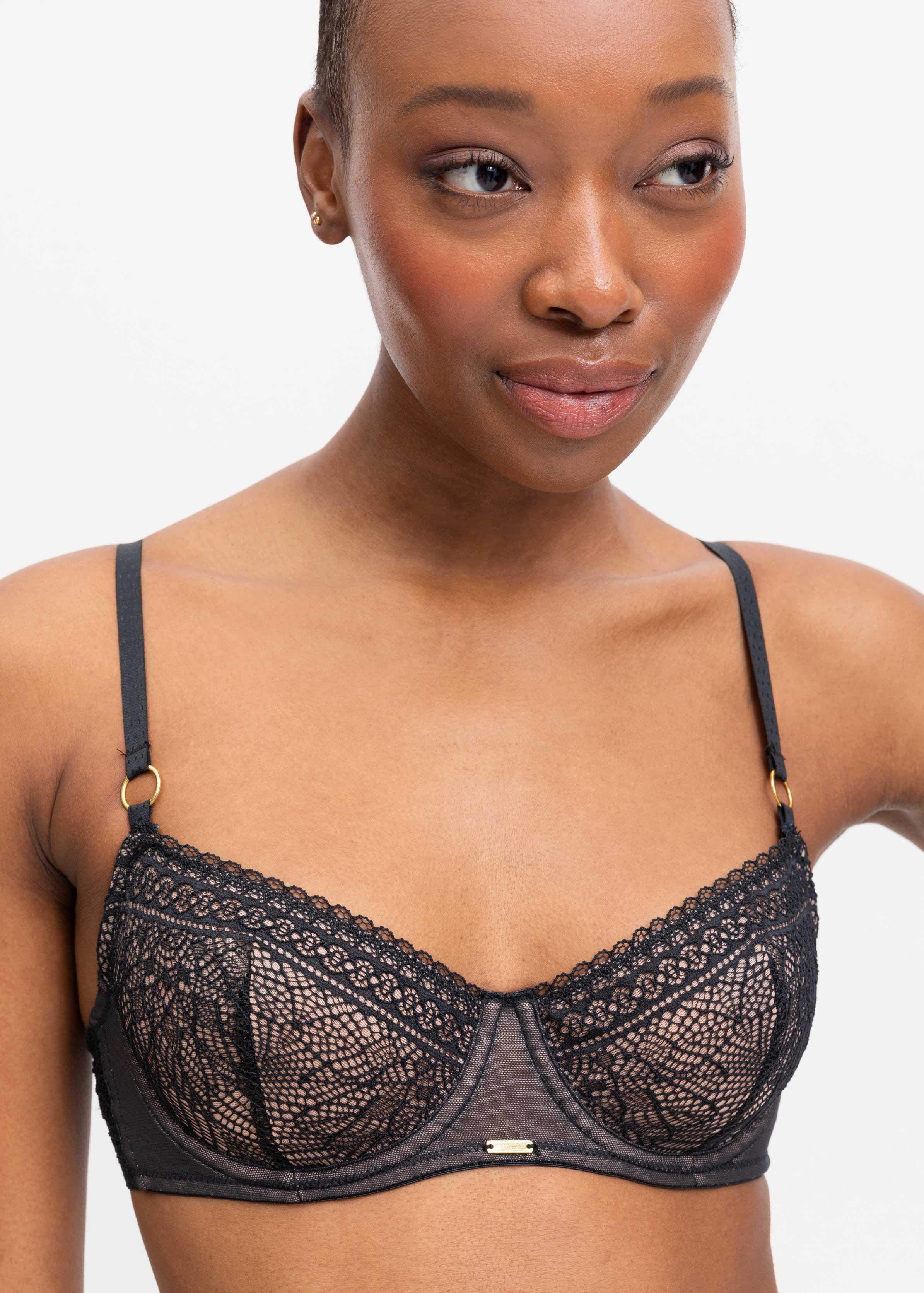 Embroidered Lace & Mesh Non Padded Underwire Balconette Bra