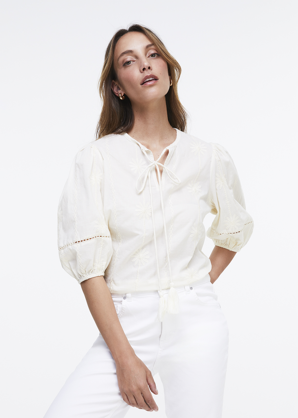 Embroidery Tassel Tie Neck Puff Sleeve Blouse | Woolworths.co.za