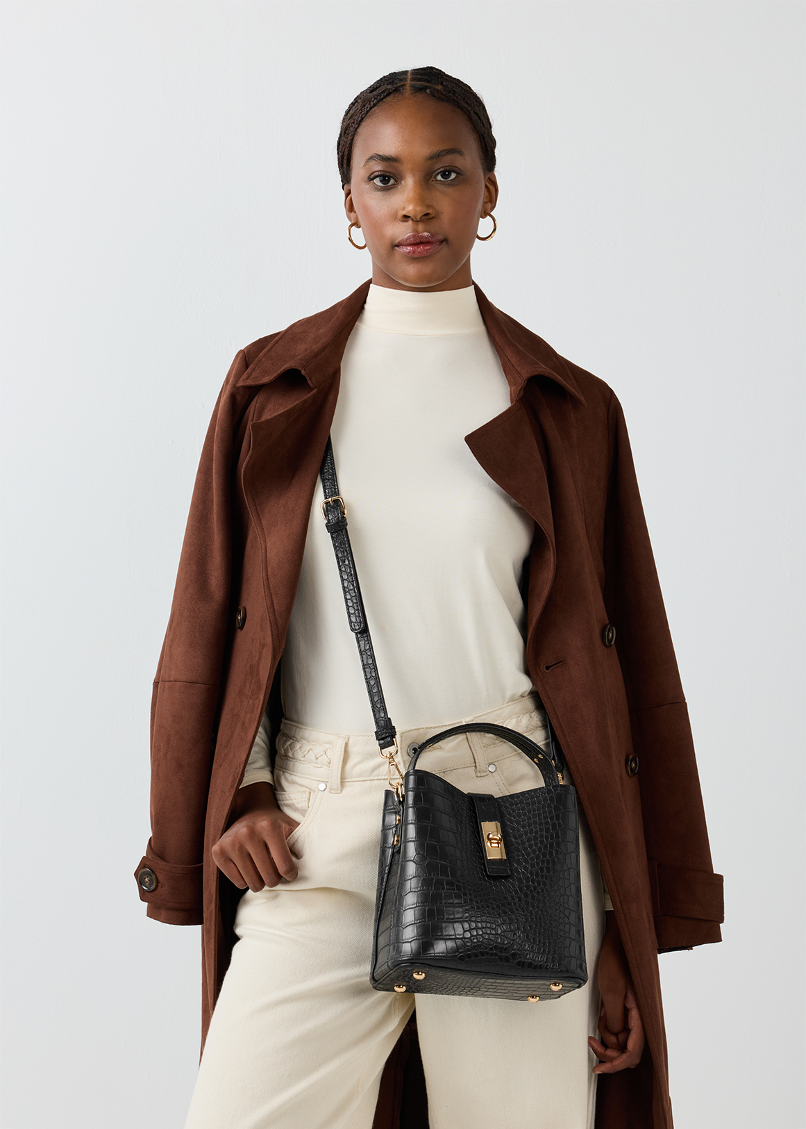 Faux Crocodile Bucket Bag