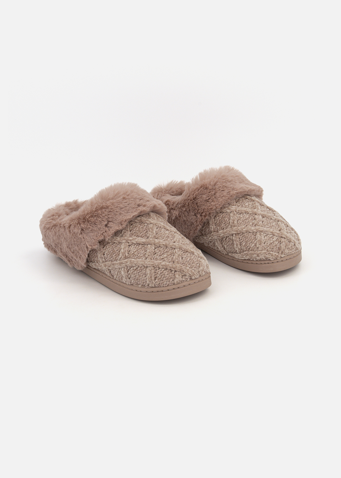 Faux Fur Knit Mule Slippers