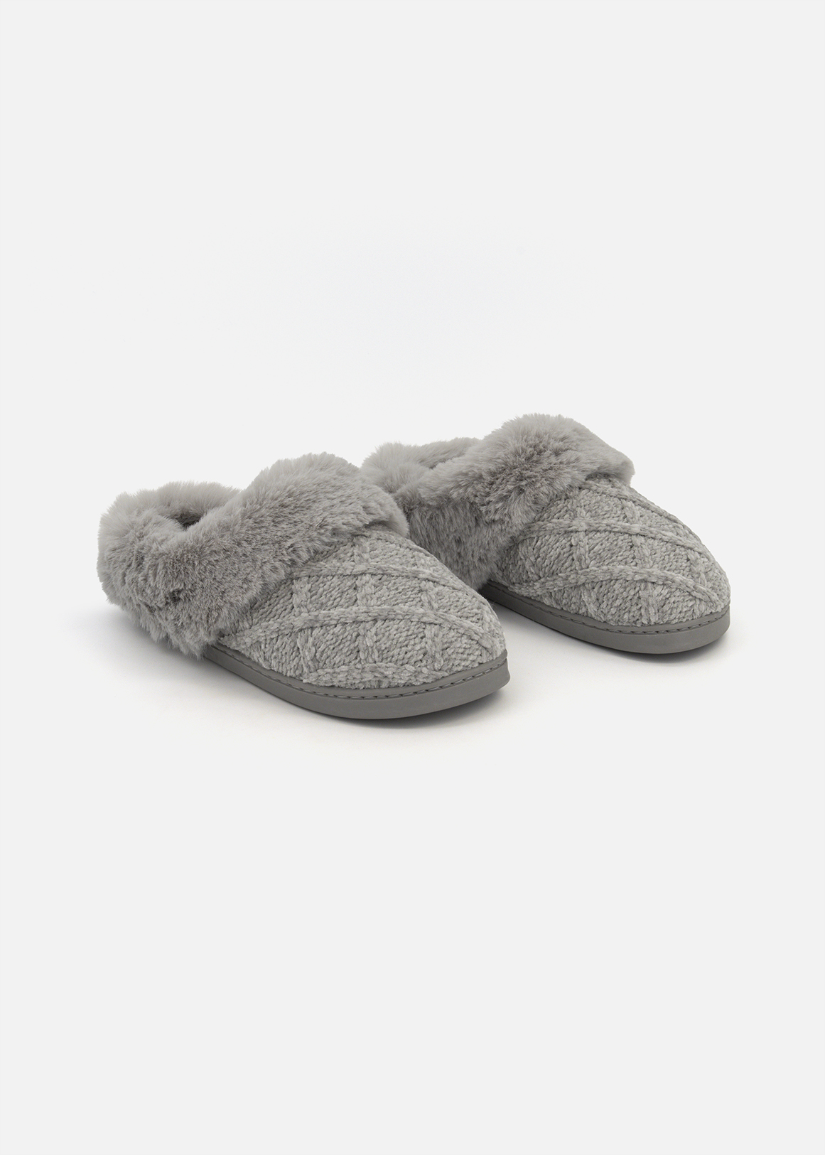 Faux Fur Knit Mule Slippers