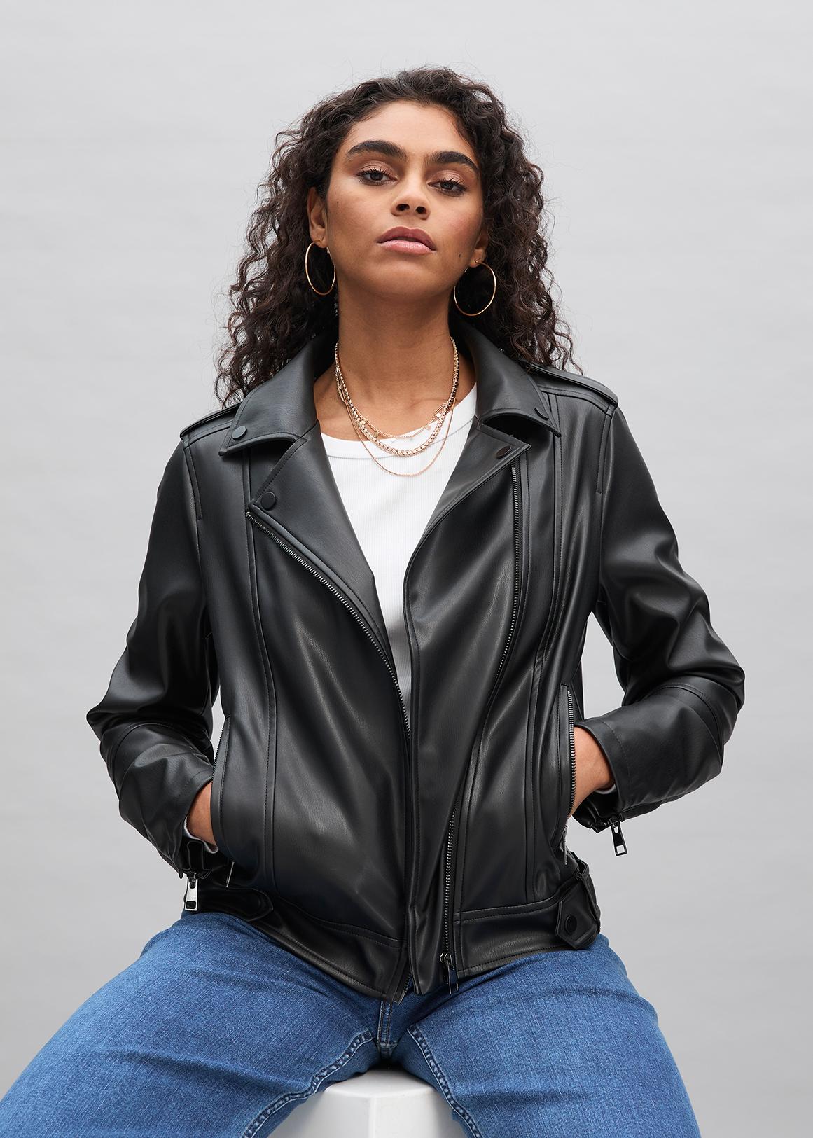 Petite Girl In Long Leather Jacket Black Leather Jacket With