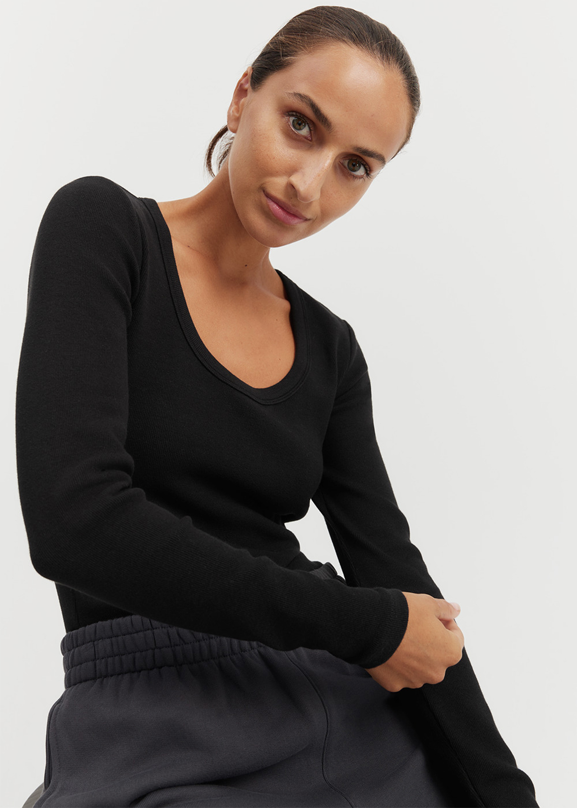 Fitted Rib Scoop Long Sleeve Top | Woolworths.co.za