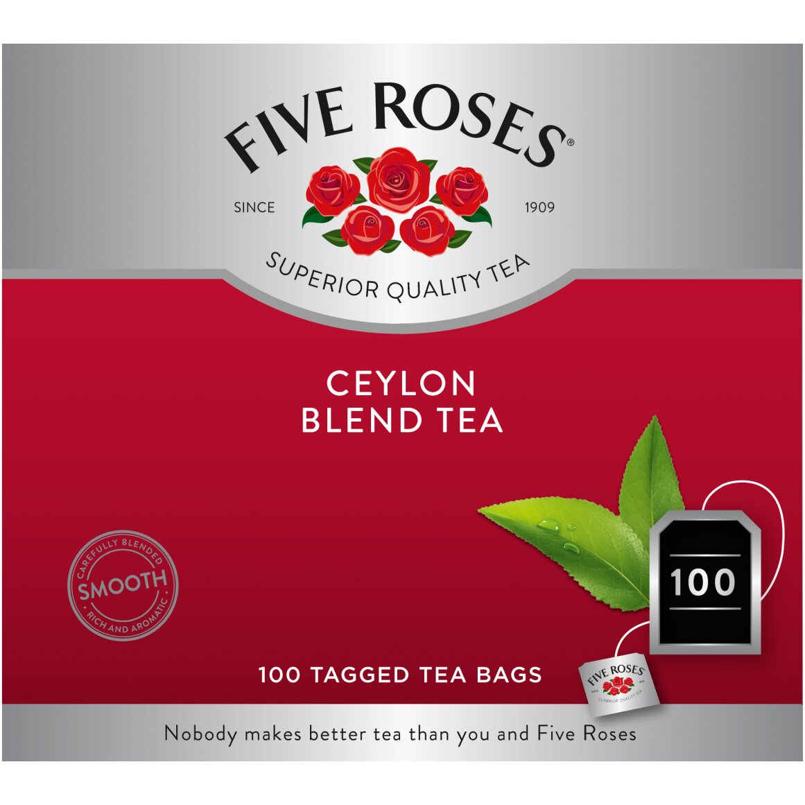 Five Roses Smooth Ceylon Blend Tagged Tea Bags 100 pk