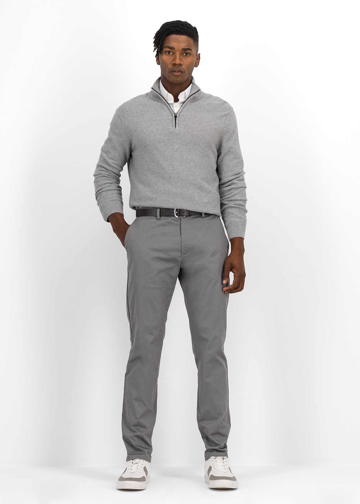 Flat Front Slim Fit Sateen Trousers