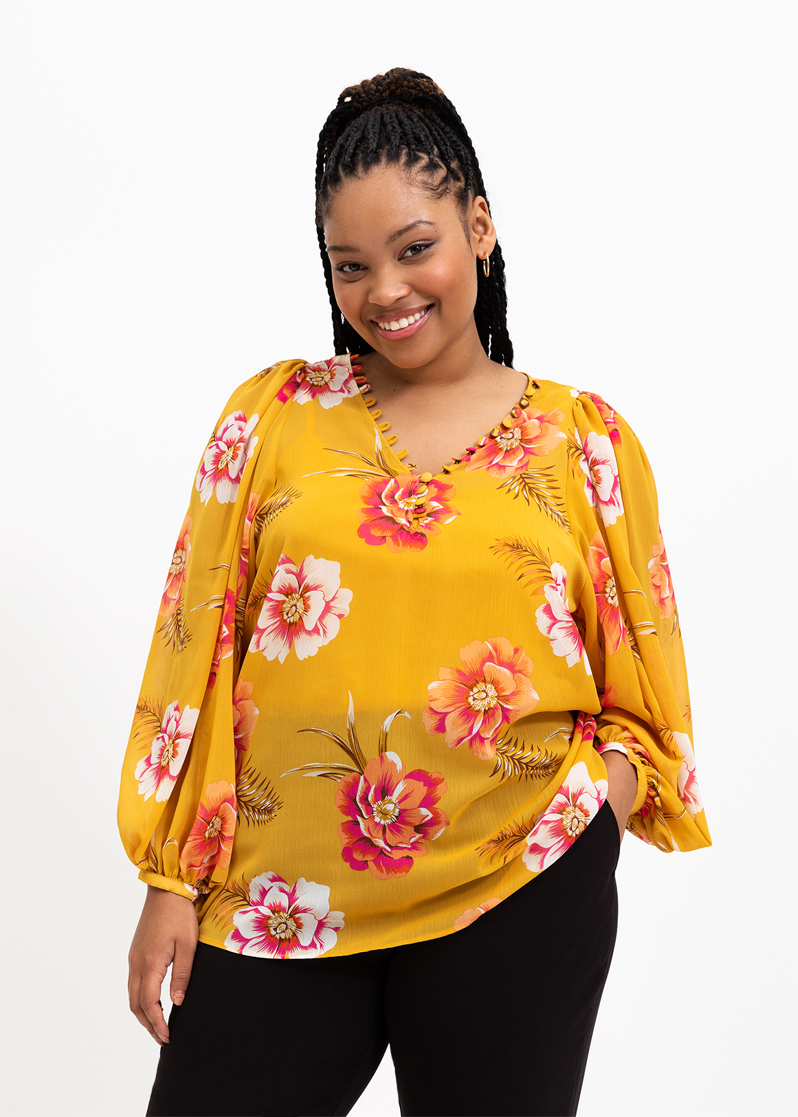 Floral Buttoned Balloon Sleeve Blouse | Woolworths.co.za