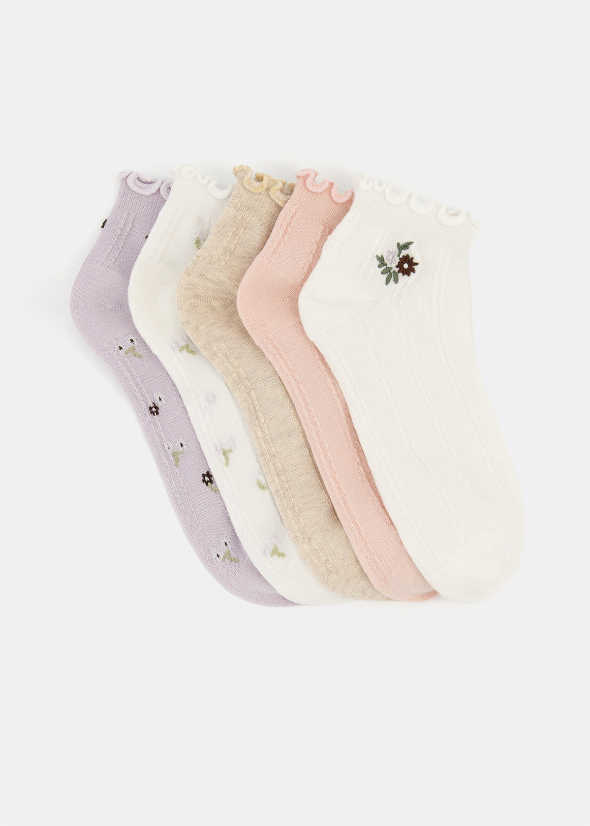Floral Lettuce Edge Cotton Rich Low Cut Socks 5 Pack