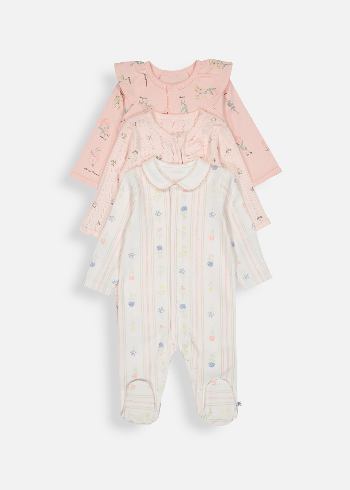 Floral Meadow Cotton Sleepsuits 3 Pack