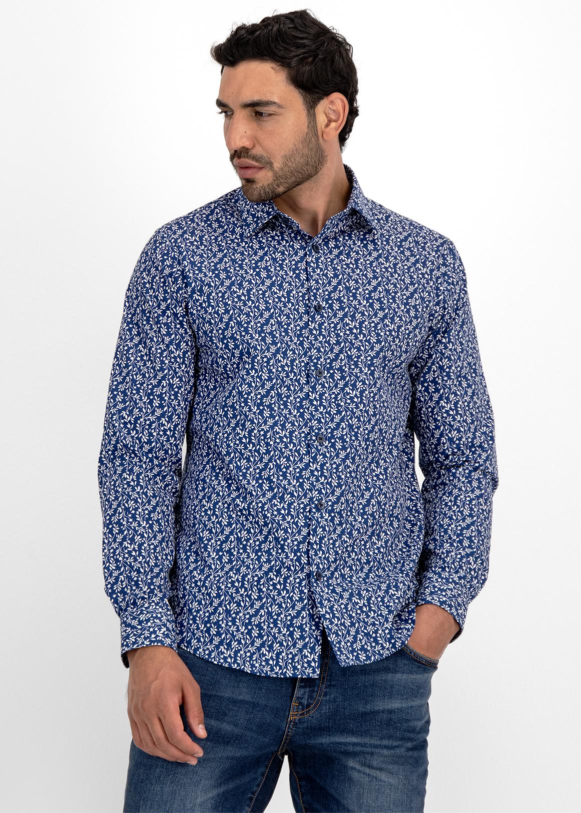 Mens Floral Beach Shirt Casual Long Sleeve Slim Fit Button Formal