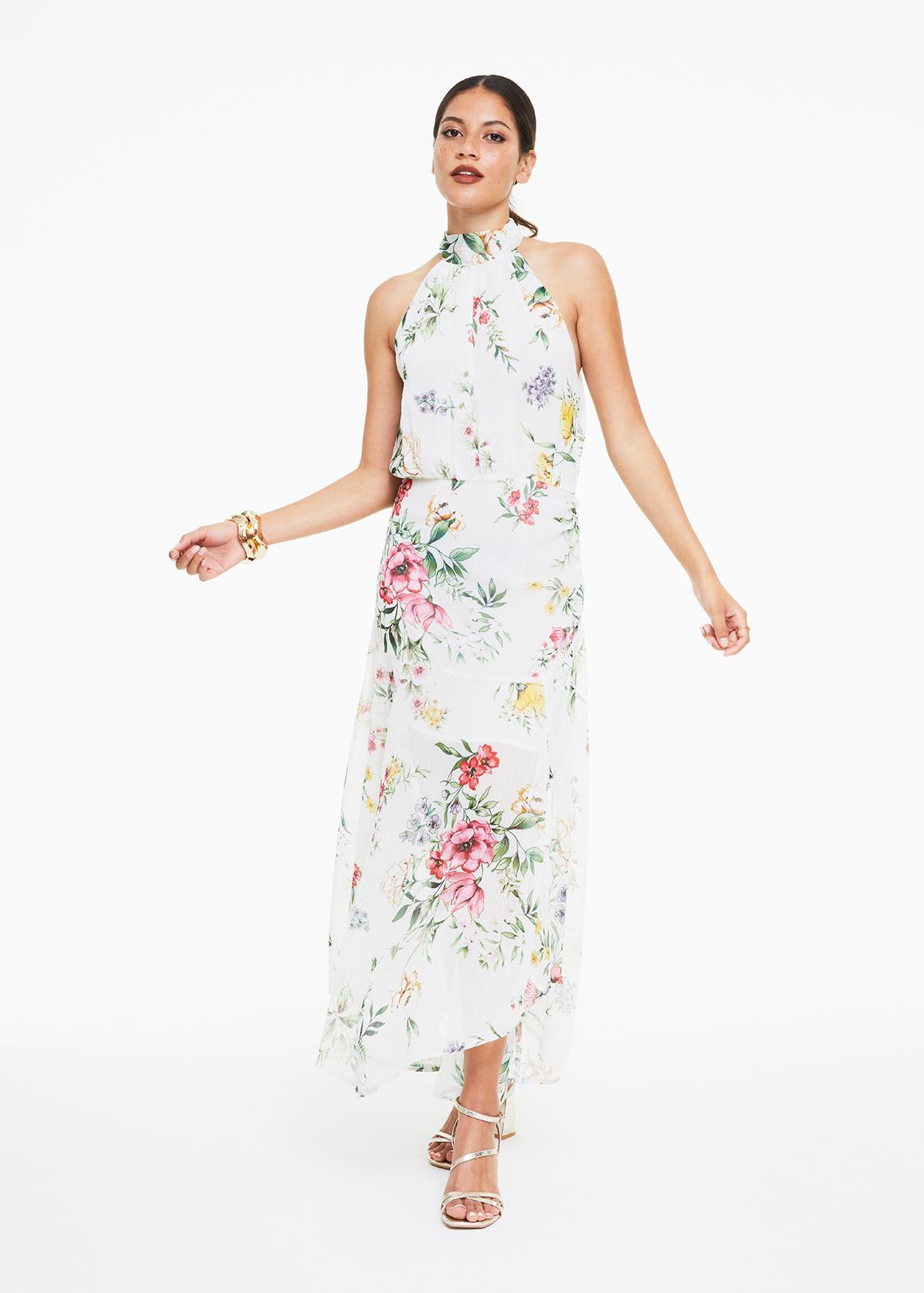Floral Tiered Fit & Flare Halter Midi Dress