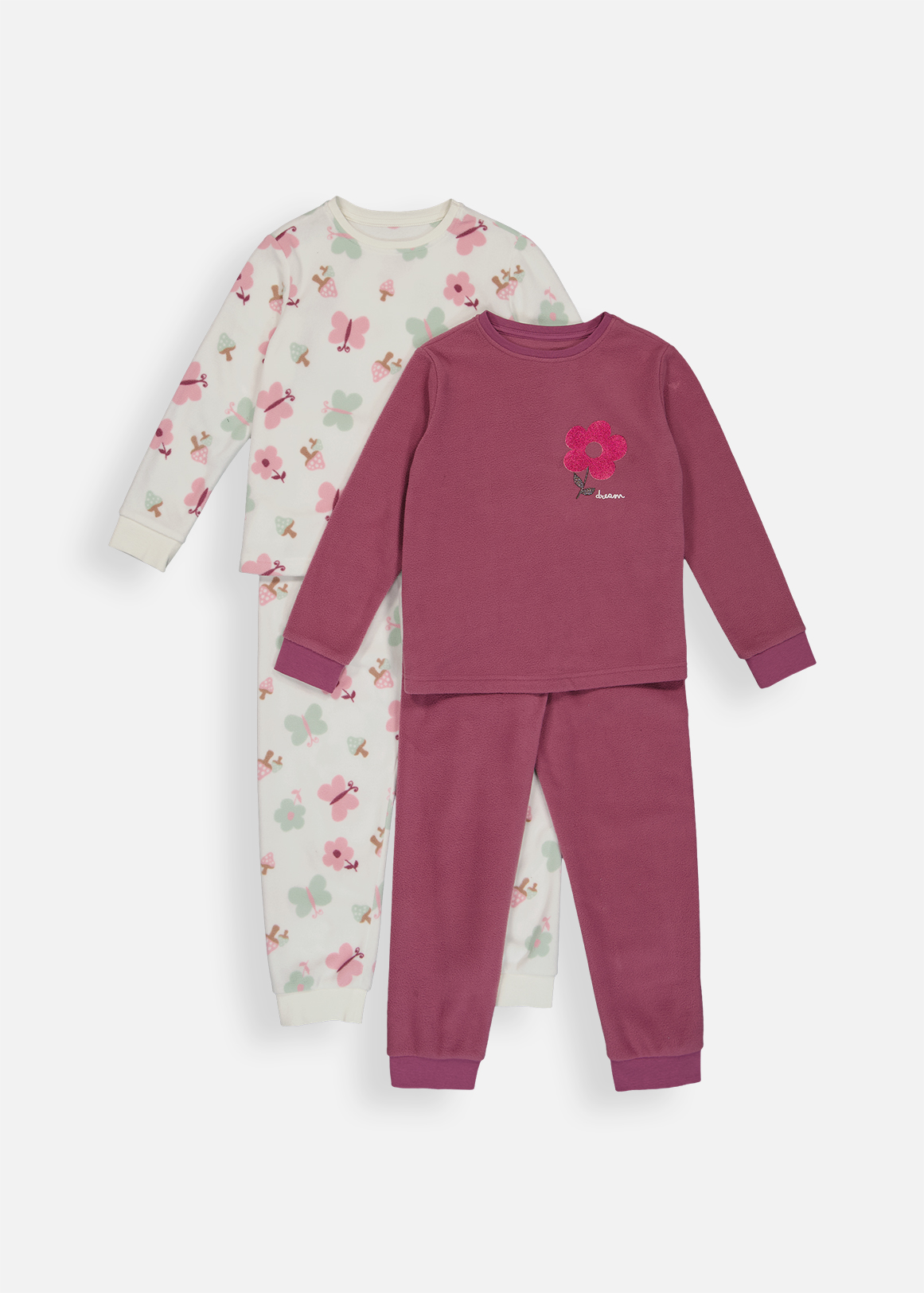 Flower Micro Polar Fleece Pyjama Sets 2 Pack