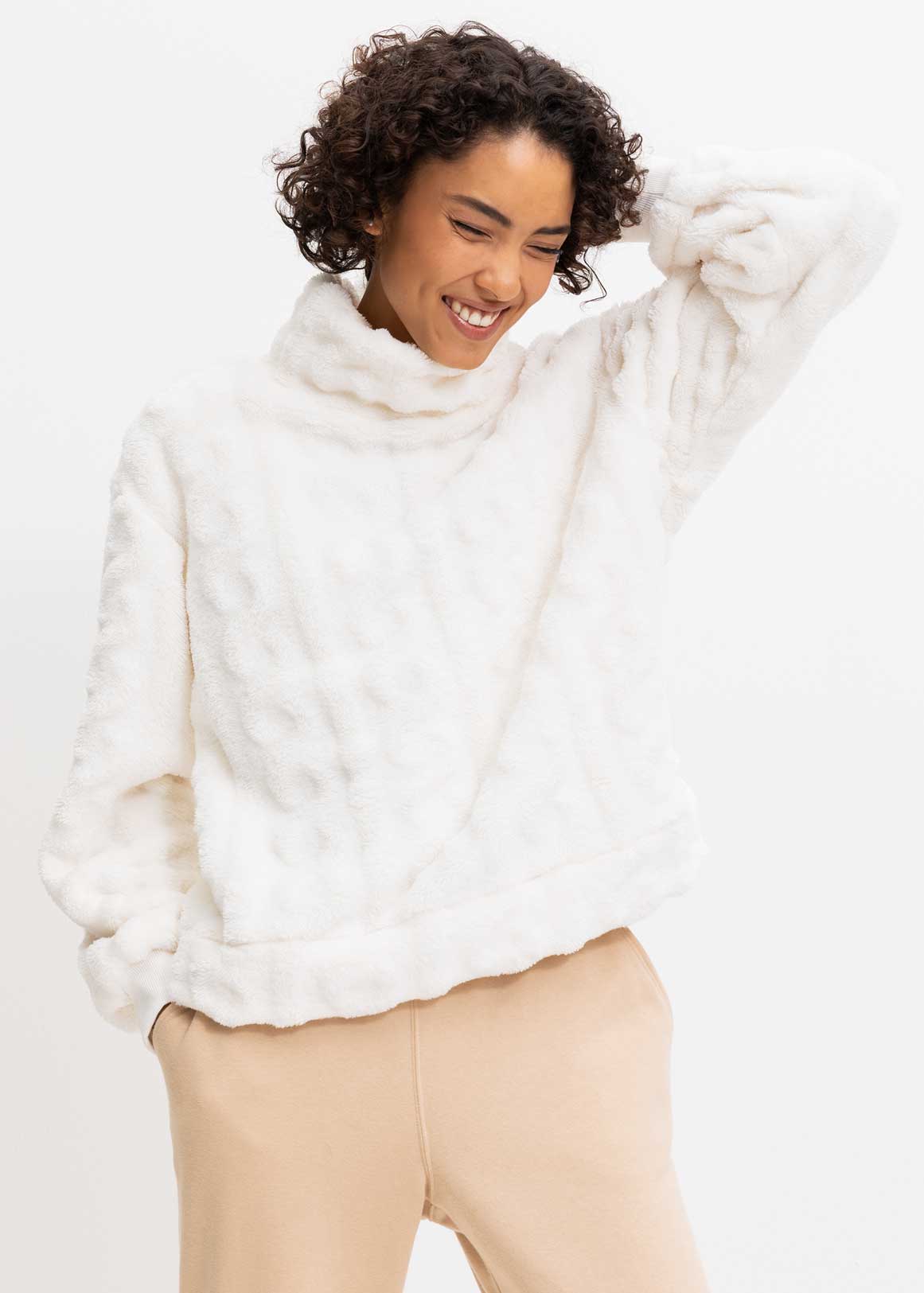 Fluffy Cowl Neck Cable Knit Sweatshirt | Woolworths.co.za