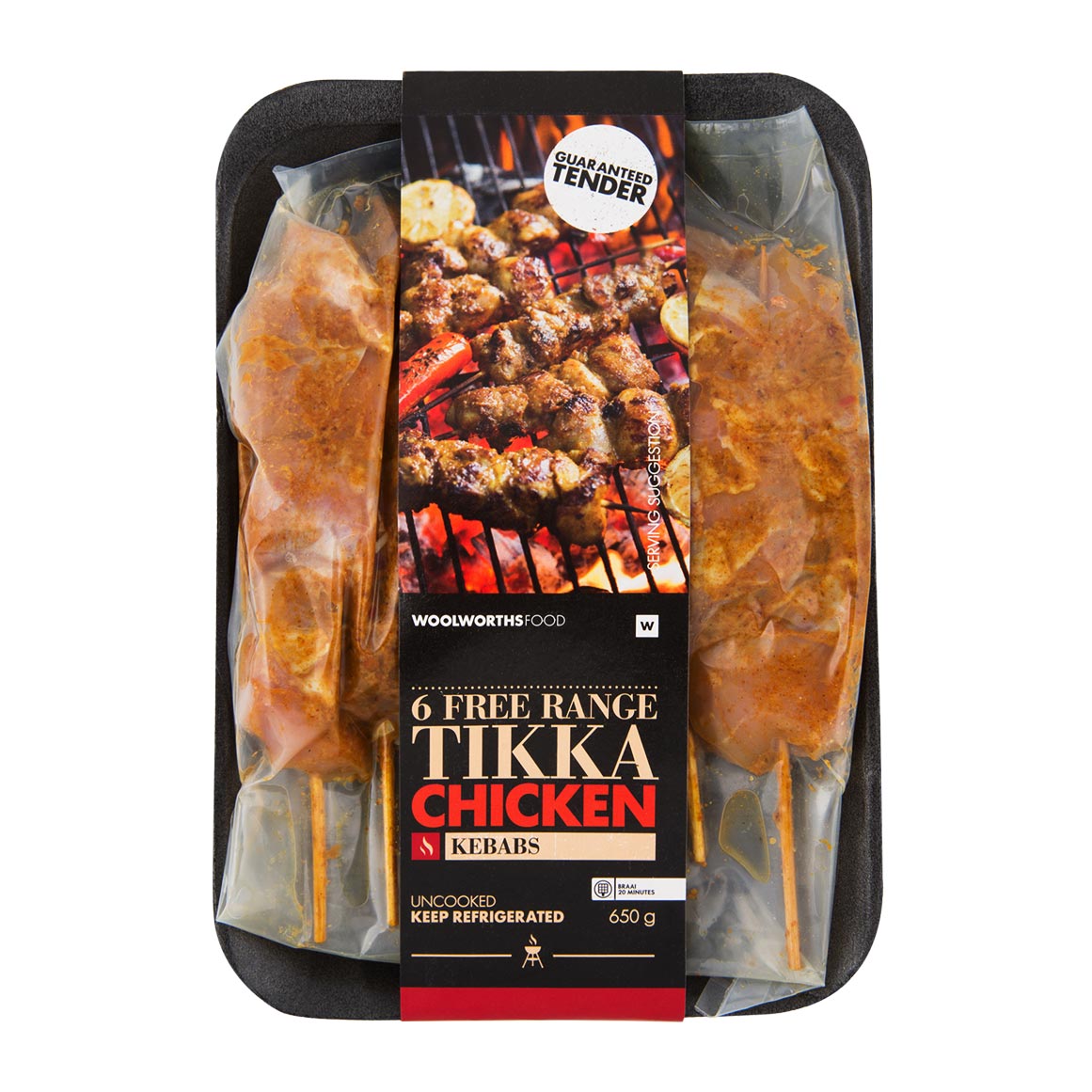 Free Range Tikka Chicken Kebabs 650g | Woolworths.co.za