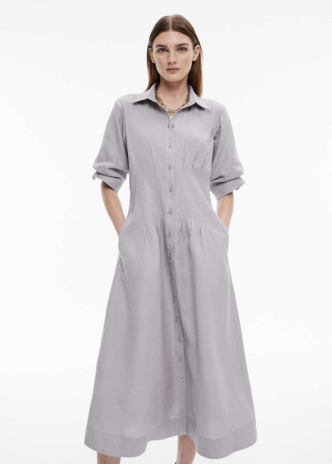 French Linen Dart Midi Dress | Woolworths.co.za