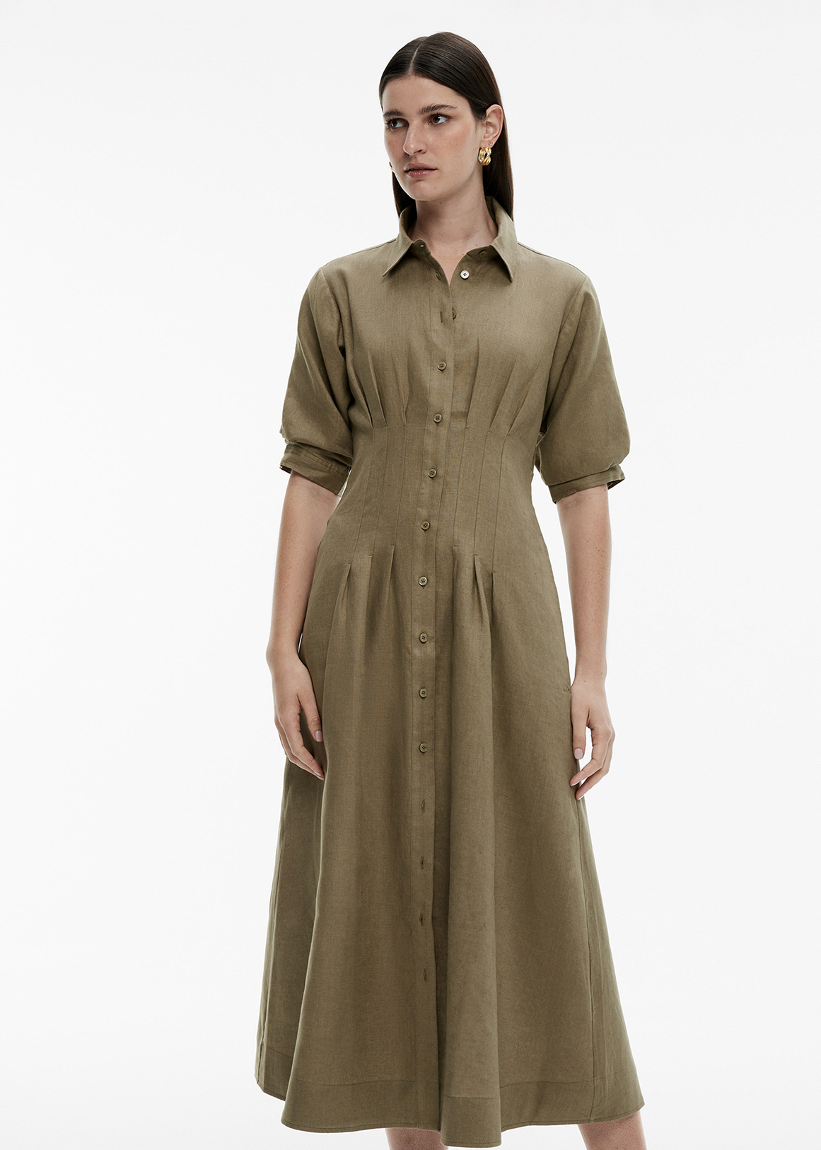 French Linen Dart Midi Dress | Woolworths.co.za