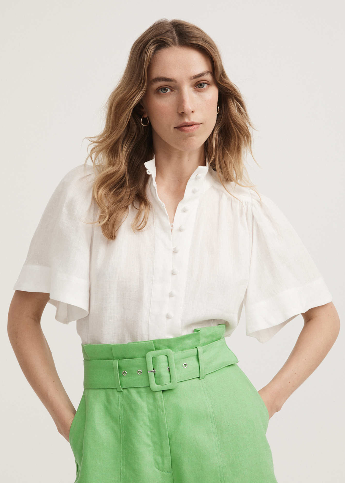 French Linen Flutter Sleeve Blouse | Woolworths.co.za