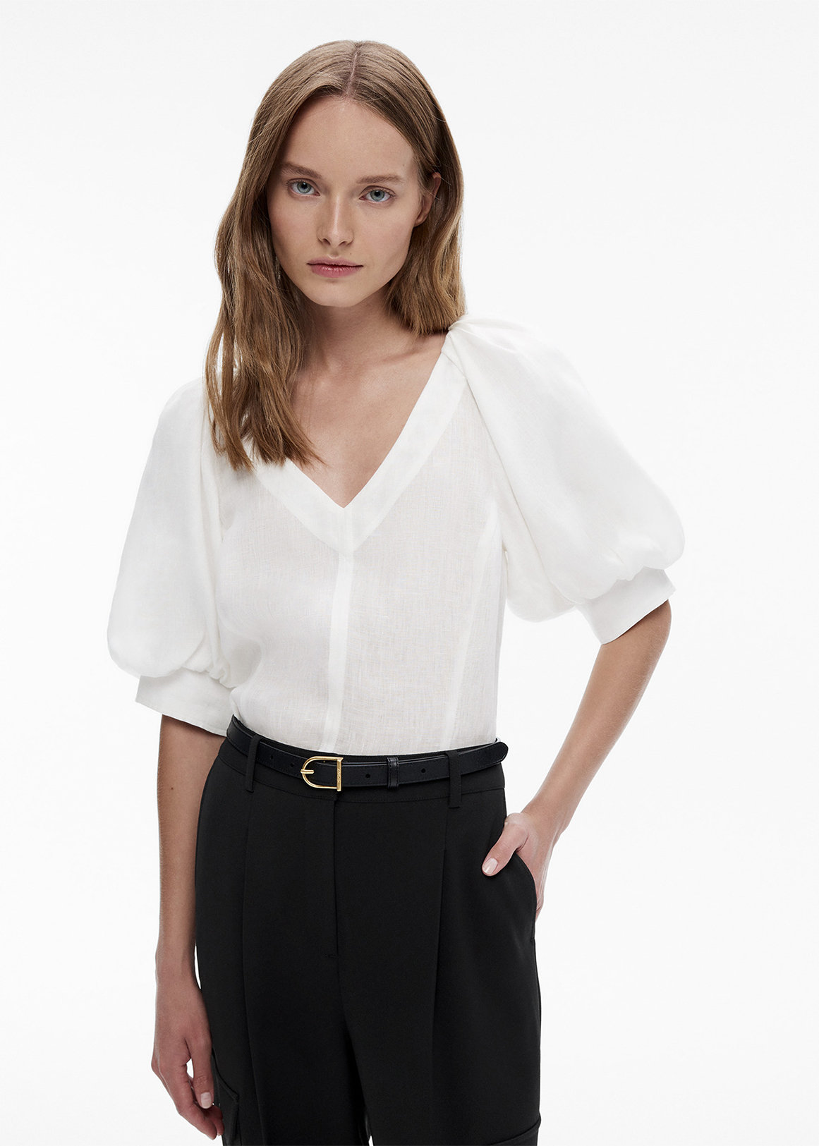 French Linen Puff Sleeve Blouse | Woolworths.co.za