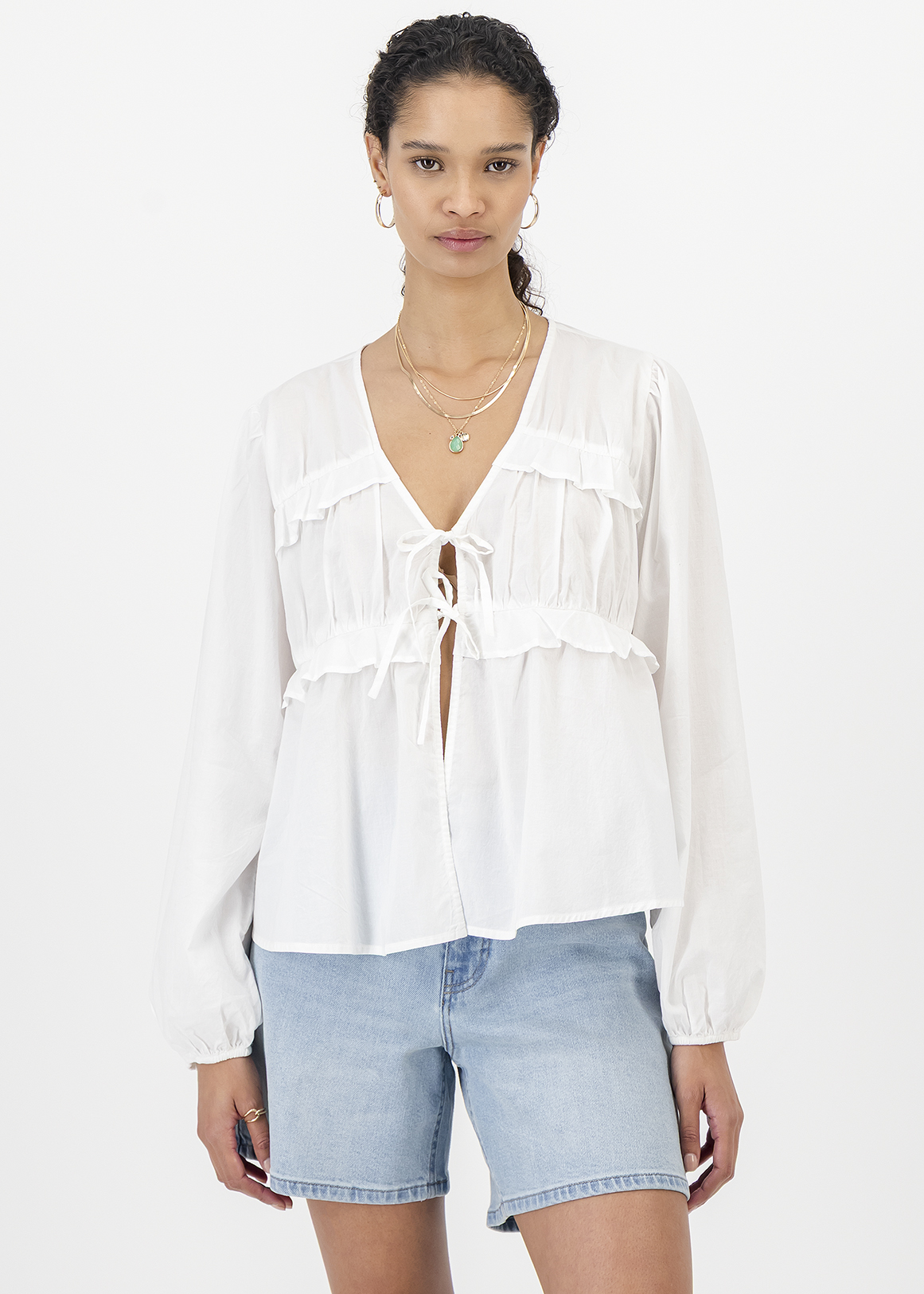 Frill Tie-front Poplin Blouse