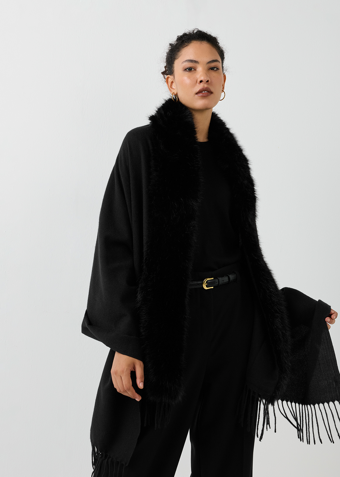 Fringe Faux Fur Shawl