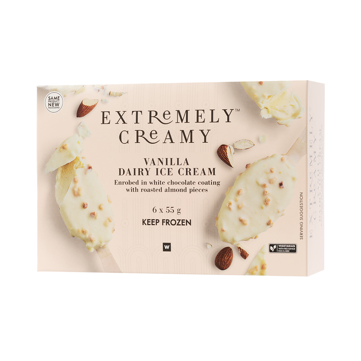 Frozen Extremely Creamy Mini Vanilla White Almond Dairy Ice Cream 6 x 55 g